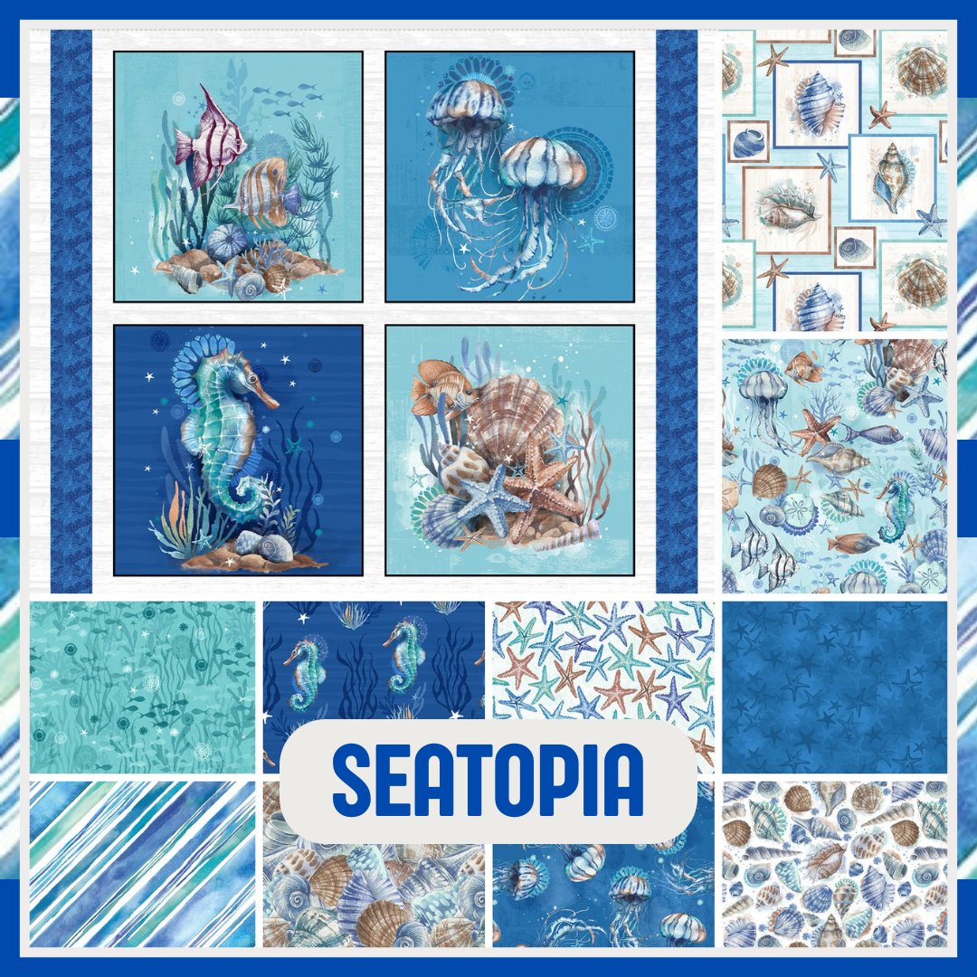 Put on your snorkels &amp; goggles &amp; dive into Seatopia! Featuring a variety of sea creatures, this enchanting fabric collection brings the wonders of the ocean to life with its vibrant designs.

tinyurl.com/yxvdr2yd

#fabric #fabricstore #quilters #sewists #sewing #quilting