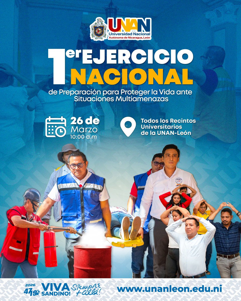 🚨La UNAN-León se prepara para participar en el 1er Ejercicio Nacional de Preparación para Proteger la Vida ante Situaciones de Multiamenazas, este  jueves 26 de Marzo.