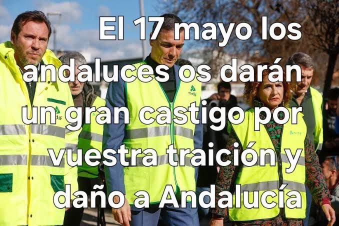 PYoconayuso's tweet photo. ‼️VAMOS ANDALUCÍA‼️ A dar un castigo al sanchismo el 17 de mayo. https://t.co/a4nBkqJD0Y