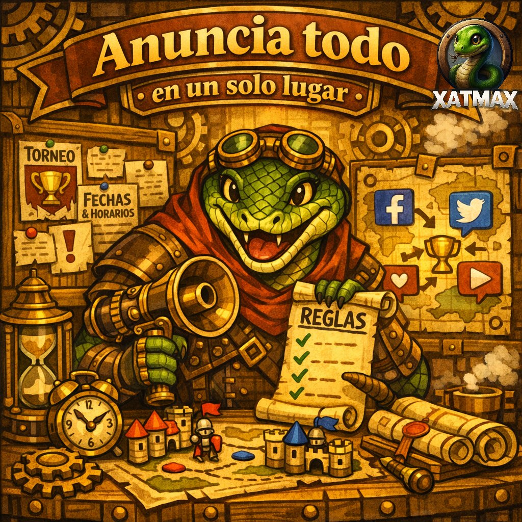 xatmax_fgr's tweet photo. Tips para organizar tus torneos de videojuegos.

Tip 3 - Anuncia todo en un solo lugar

Elige un canal principal (Discord o un grupo) para evitar confusiones. Centraliza toda la info ahí.

#xatmax #tournament #esport #organization #competitive https://t.co/EF8V5gF0bw