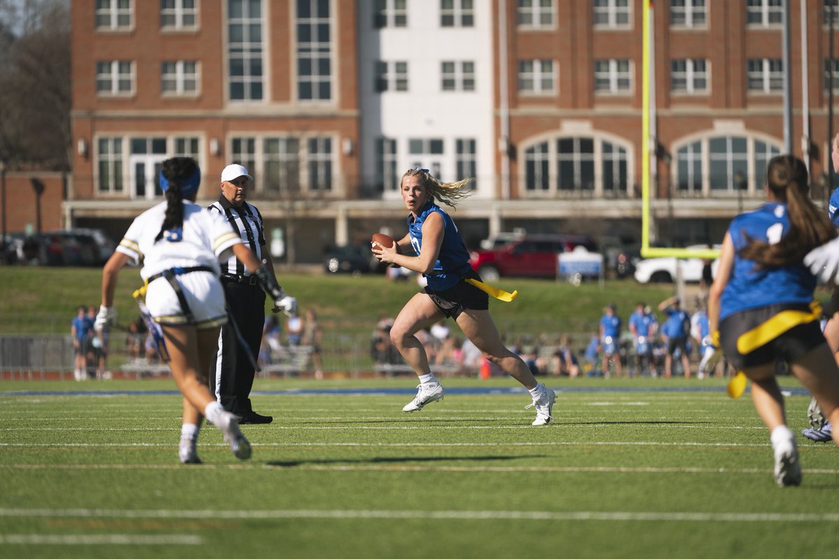 ictrueblue's tweet photo. History made at England Stadium! 🏈 

The Illinois College Lady Blues hosted the first flag football game ever played on campus on Saturday afternoon and came away with an exciting 28–26 win over North Park! #IllinoisCollege #LadyBlues #LifeAtIC https://t.co/gt59tHbzoD