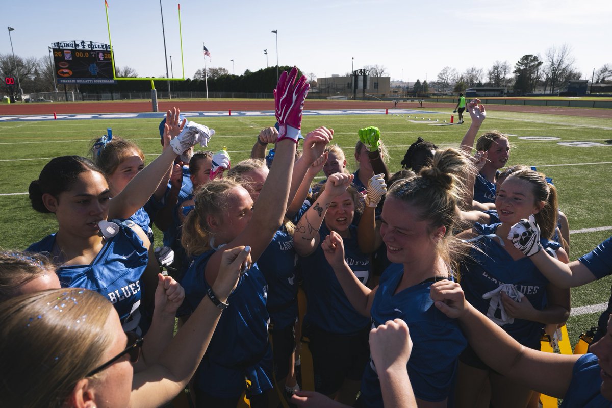 ictrueblue's tweet photo. History made at England Stadium! 🏈 

The Illinois College Lady Blues hosted the first flag football game ever played on campus on Saturday afternoon and came away with an exciting 28–26 win over North Park! #IllinoisCollege #LadyBlues #LifeAtIC https://t.co/gt59tHbzoD