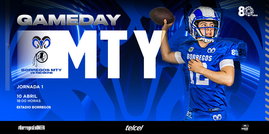 BorregosMty's tweet image. GAME DAY🏈🤘

La categoría juvenil de @PrepaTecMty comienza las acciones de la temporada 2026 de la #ONEFA en el 🏟️ Estadio Borregos.🐏

#BorregosMty 🆚 #Redskins
📅Viernes 10 de abr
⏰18:00 h
🎟️ENTRADA LIBRE | 📺FB Live

#BorregosEnONEFA #FearTheHorn