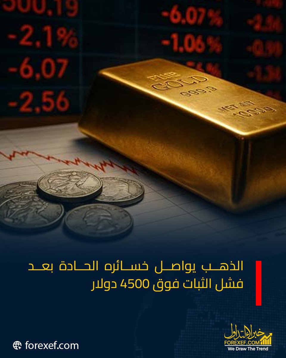 FOREX_EF's tweet photo. الذهب بيكمل نزيفه 🌟
بعد ارتداد بسيط… رجع يهبط بقوة تحت 4500
خسائر تتجاوز 10% في أسبوع واحد!
ضغط من الفيدرالي + تهدئة التوترات = هبوط مستمر 📉

#فوركس #خبراء_التداول #الذهب #النفط https://t.co/Rl0ilfamnz
