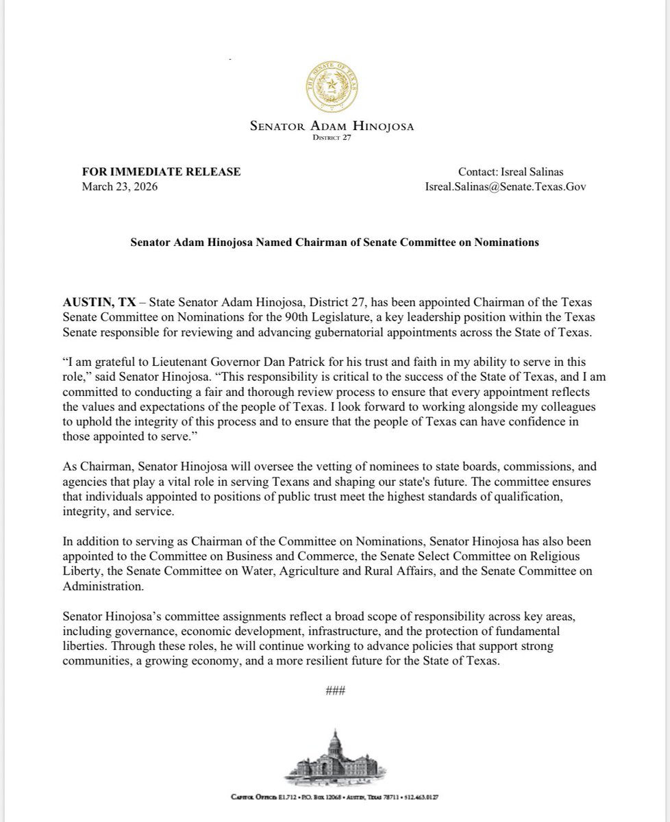 Senator Adam Hinojosa tweet media