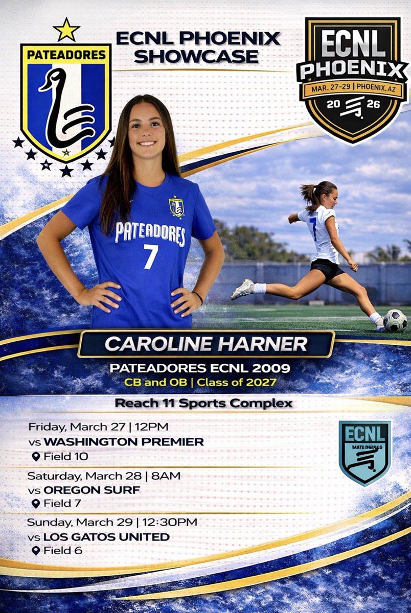 carolineharner7's tweet photo. ECNL Phoenix Showcase - Spring 2026 -
Come watch me and my team play this weekend! 💙

@pateadores_irv @PATEADORES_ @TheECNL @ECNLgirls @ImYouthSoccer @ImCollegeSoccer @SoCalGirlSoccer @TheSoccerWire @PrepSoccer @PrepSoccerCA @NHgirlssoccer1 @imwomenssoccer https://t.co/zRQKogixSj