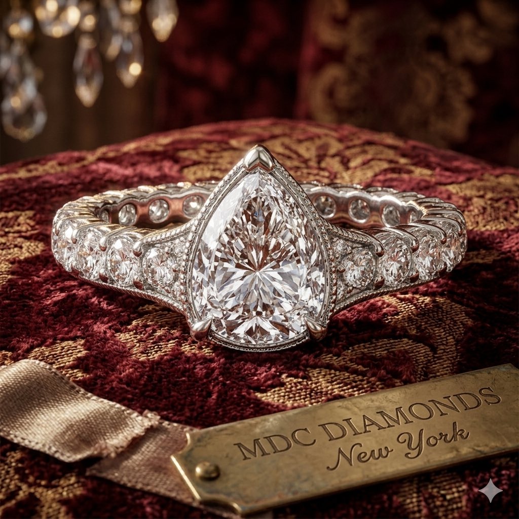 MDCDiamonds's tweet photo. 5 carat pear shape diamond set in vintage inspired setting custom made. 
Book your appointment today or text to 347-770-1518 and we will help you create your one of a kind engagement ring https://t.co/TrcEp1tNov