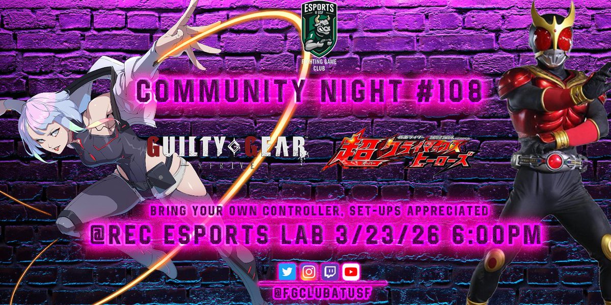 FGClubAtUSF's tweet photo. This week we got the last GGST Bracket before 2.0 rolls out!

Come join us for GGST and Kamen Rider Super Climax Heroes! 

Register Now
Registration linktree: https://t.co/SagPCF1tmQ https://t.co/aSUvr8rN33