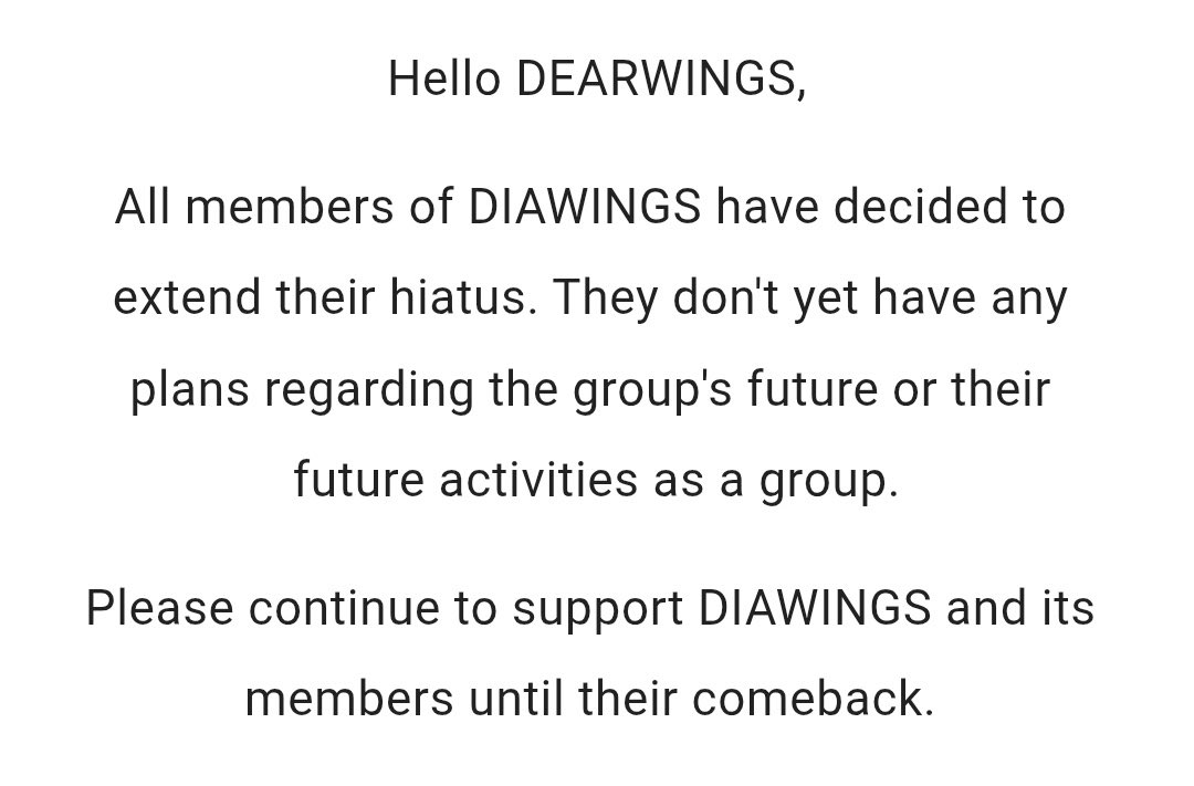 nugupromo's tweet photo. DIAWINGS have announced they will be extending their hiatus, and plans regarding future activities are still under discussion. https://t.co/1ggXyrCCvt