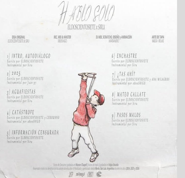RapArgentinooo's tweet photo. Portada y Tracklist de "Hablo Solo" el nuevo disco de Eldoscientosiete con Siru https://t.co/FV1hCPyVsP