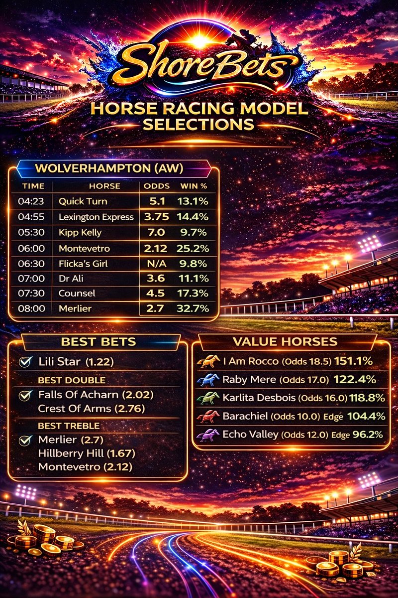 ShoreBets_'s tweet photo. Model Tuesday Selections ☝️
Total P&L +130.15U ✅
Love these selections 👌
The Models Double looks good🫡
Previous flat day lets get in the green🔥
Good luck with you picks always research before betting 🤙
#HorseRacing #ValuePicks
#RacingModel #ITVRacing #Tips https://t.co/OeqHv7KkAv