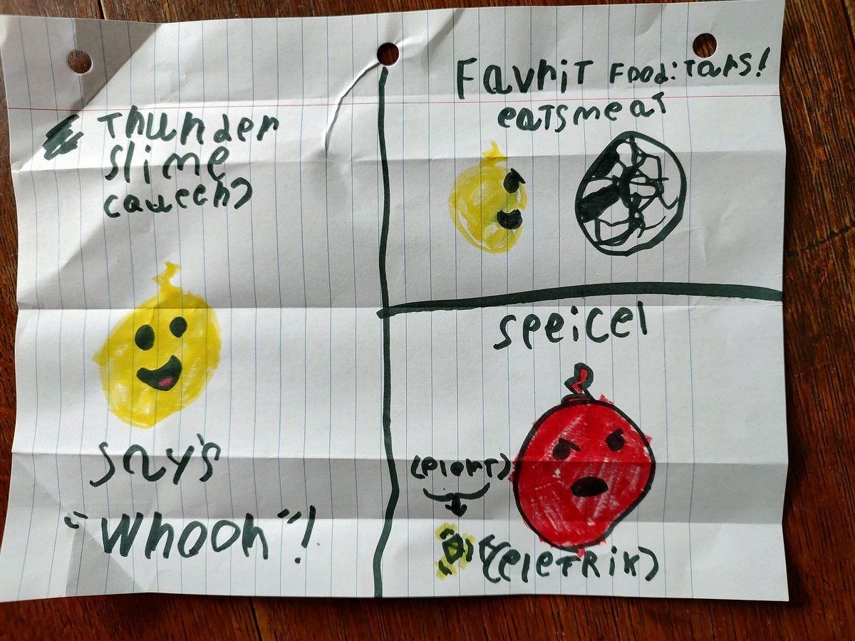 Sarienta413's tweet photo. My kiddos collaborative new slime for @slimerancher they were hoping the creators would like it. Who knew tar were meat? ^_^ https://t.co/yNo9vlmPbH