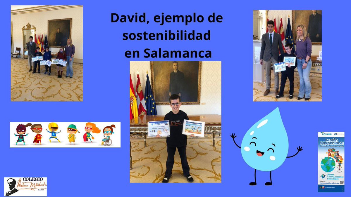 Nuestro alumno David, de 4° de Primaria, ha resultado finalista en el concurso “Guardianes Sostenibles” de Aqualia. Recogió su premio en el Salón de Recepciones del Ayuntamiento de Salamanca. ¡Enhorabuena, David!