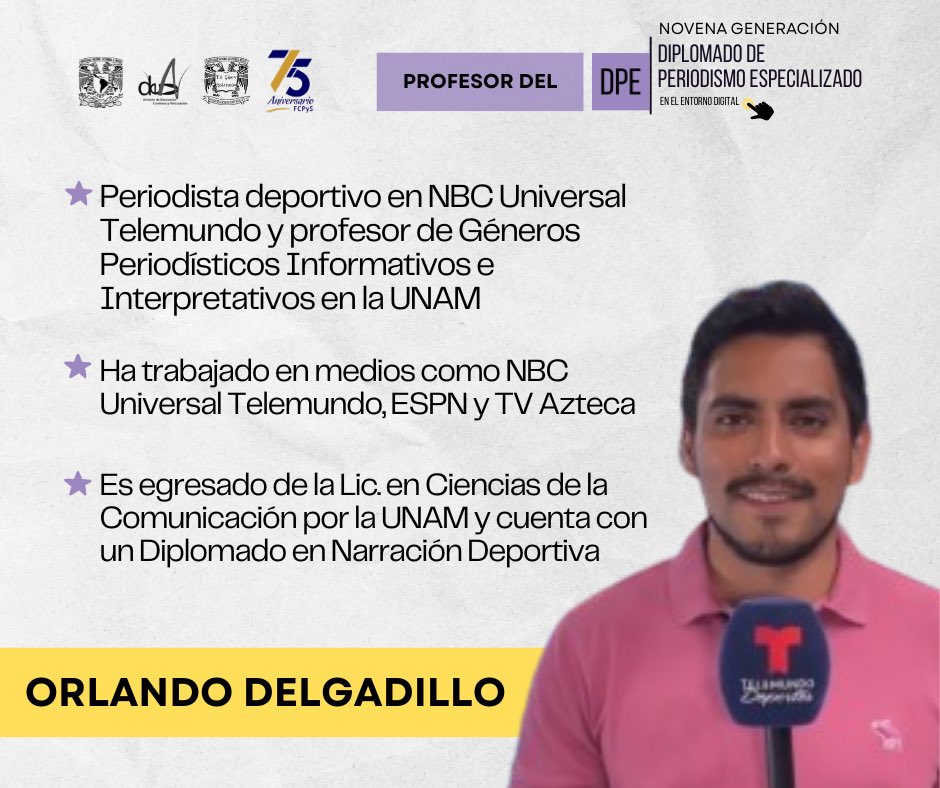 DPE_UNAM's tweet photo. 🤓 Conoce a algunos docentes de la Novena Generación del DPE.

📚 Tendrás la oportunidad de aprender de periodistas en activo y especialistas.

✅ Inscripciones abiertas para modalidad Actualización o Titulación 
📅 Empezamos 24 de abril 
📩 Informes: dpe.unam@gmail.com https://t.co/aADiX1pwnZ