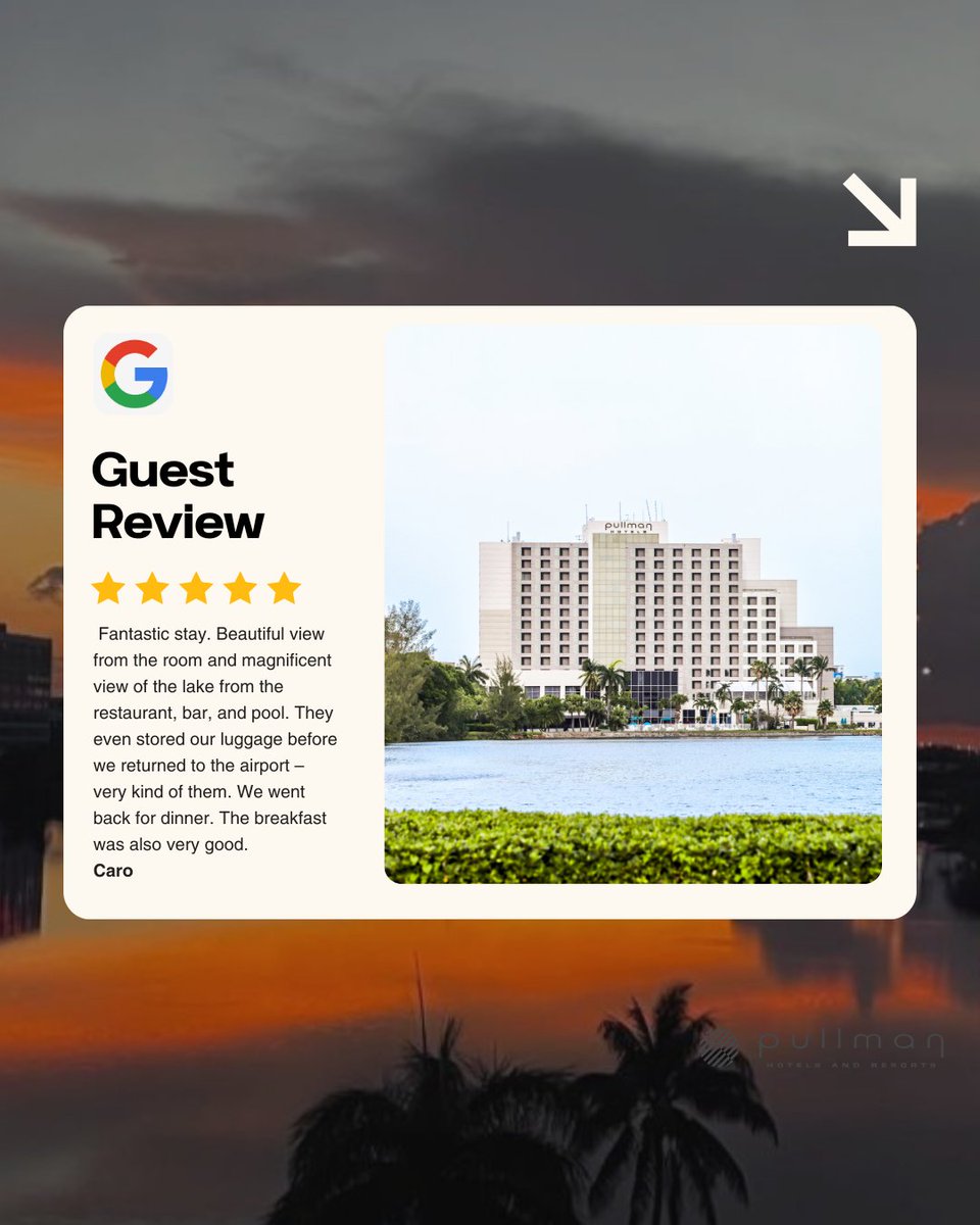 PullmanMiami's tweet photo. Caro, we are so grateful for this wonderful #review! 🌟 It was a pleasure having you stay with us, and we're thrilled you enjoyed our team's #hospitality and those beautiful #views. Thank you for taking the time to share your experience. We can't wait to welcome you back!❤️🏨 https://t.co/HQj8mehcgZ