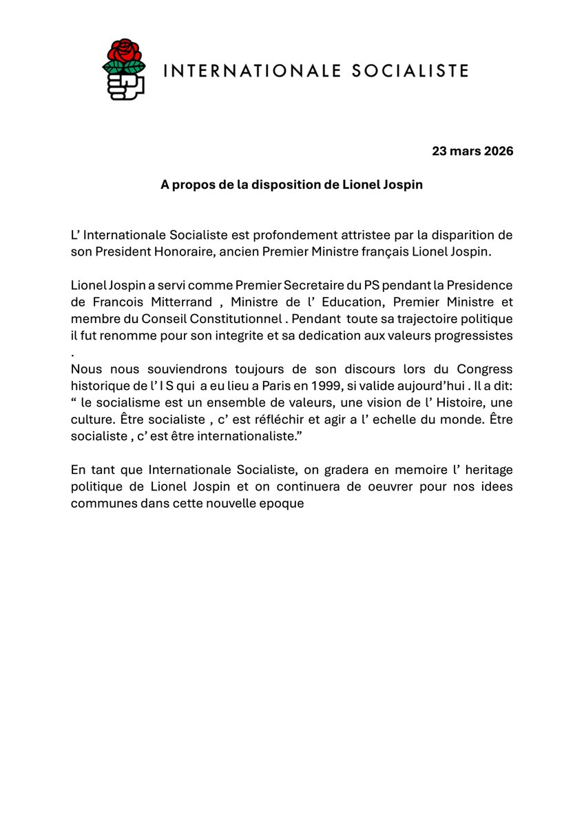 Socialist International tweet media