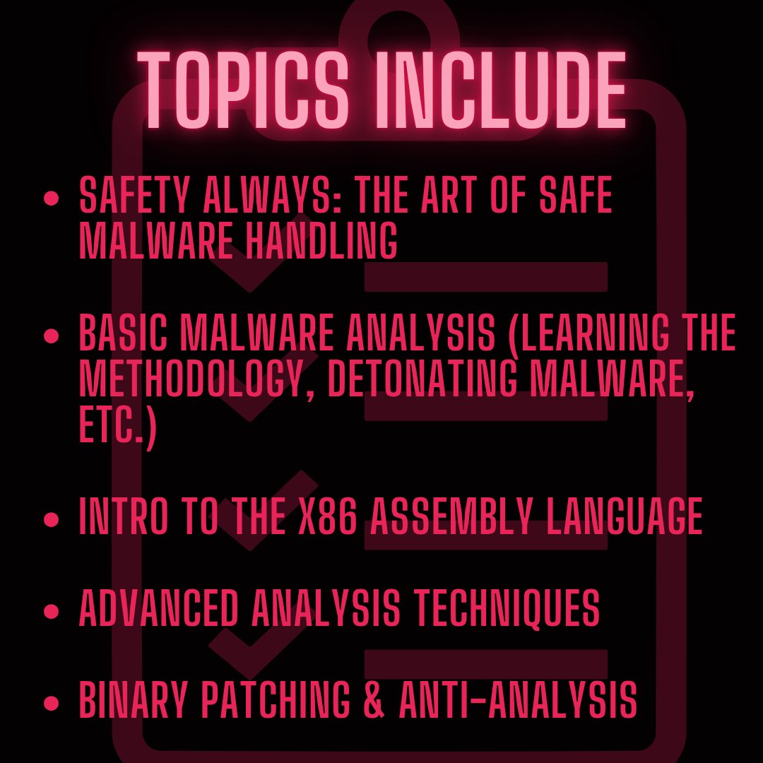 TCMSecurity's tweet image. Arm yourself with knowledge against the bad guys. The Practical Malware Analysis &amp;amp; Triage (PMAT) course teaches you how to build a malware analysis lab, safely handle live #malware, and perform core static and dynamic analysis techniques.

It’s hands-on, practical, and honestly