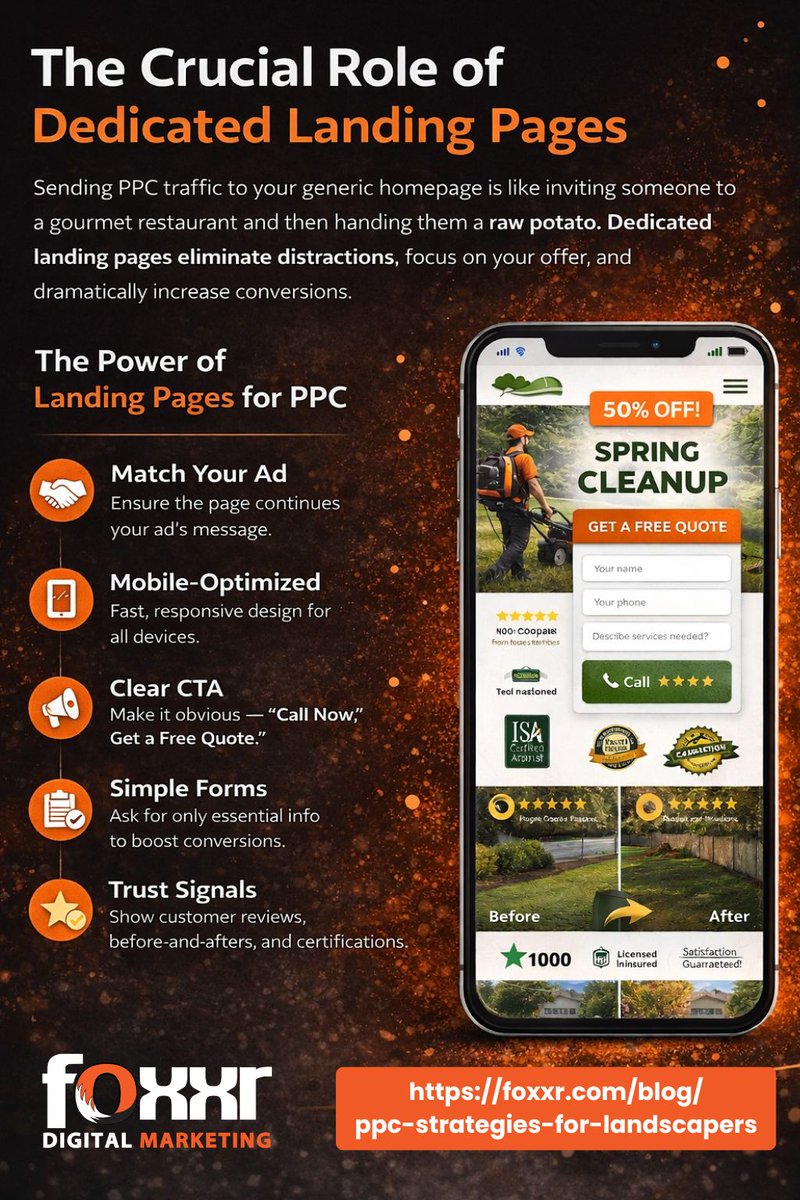 briankchilders's tweet image. 🚨 PPC traffic to your homepage? Not ideal.
Dedicated landing pages drive higher conversions by focusing on your offer.

👉 Learn why:
 foxxr.com/blog/ppc-strat…

#PPCForLandscapers #LandingPages #ConversionOptimization