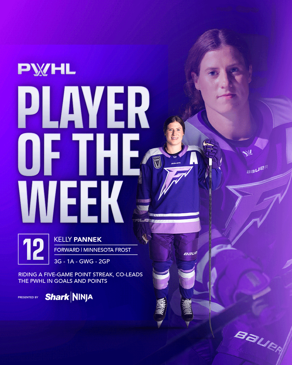 CAN’T COOL HER DOWN 🔥

After extending her point streak to FIVE GAMES and co-leading the league in goals and points, Kelly Pannek is Player of the Week!

PWHL x <a href="/SharkNinja/">SharkNinja</a>