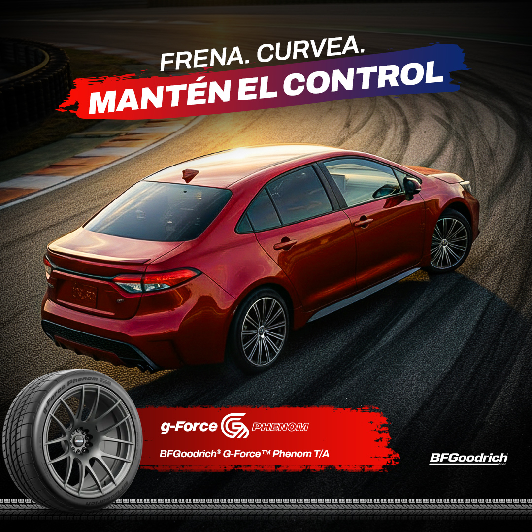 La BFGoodrich® G-FORCE™ PHENOM T/A está diseñada para darte una excelente respuesta de manejo en todo tipo de clima.

Todo el control que necesitas tras el volante está aquí.

*Consulta pruebas técnicas:
bit.ly/4jyN1mn

#GForcePhenomTA