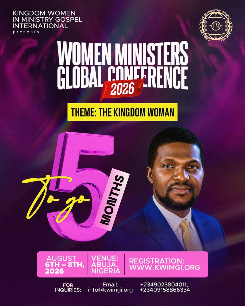 gideondanielGDA's tweet photo. ONLY 5 MONTHS TO GO! 🔥🔥

In just 5 months, we will be coming together for a life-changing encounter at the Women Ministers Global Conference 2026.

👉 Secure your seat now:
👇👇👇👇
https://t.co/BMjaF13caE https://t.co/PN7Mwfsg7x