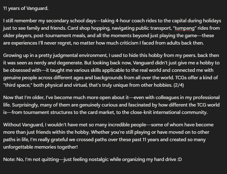 Vanguard has truly been one of the best experiences of my life. I’m incredibly grateful to everyone I’ve met over the past 11 years for all the amazing memories we’ve created together!
