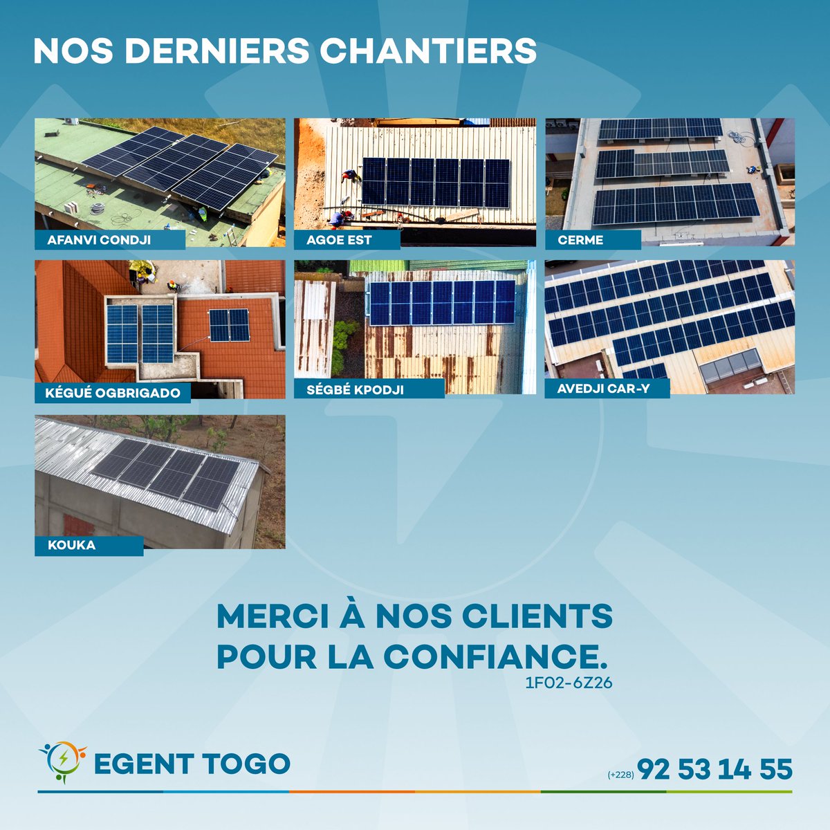 Le solaire photovoltaïque gagne du terrain ! Que ce soit au cœur de Lomé ou dans les localités à l'intérieur du pays, de plus en plus de foyers choisissent l'autonomie et la durabilité.
Qu'attendez-vous pour rejoindre la tendance ? 
egenttogo.com