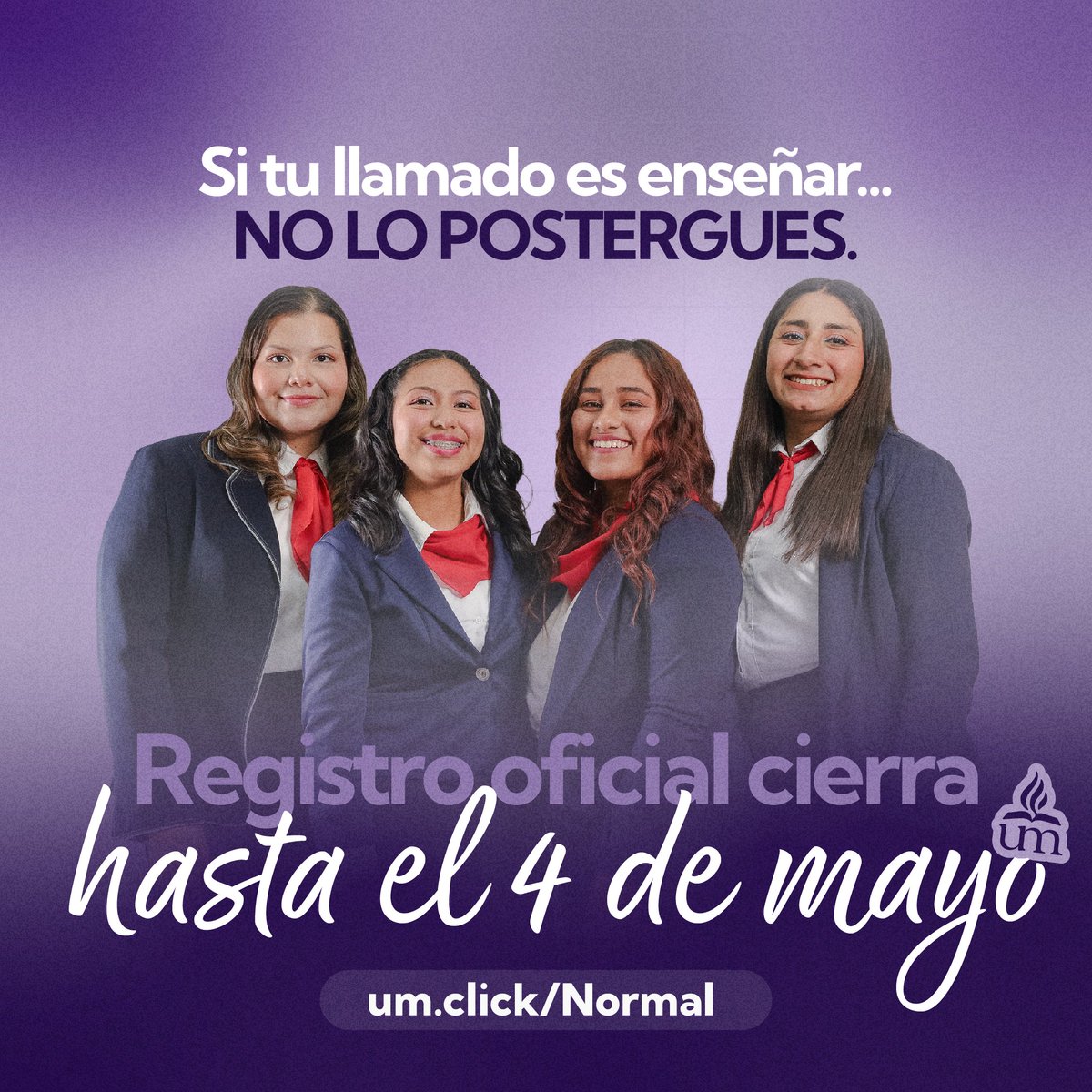 UniMontemorelos's tweet photo. Hay decisiones que definen tu vida profesional. Si quieres ser maestr@ y hacerlo con una formación cristiana sólida, esta es tu oportunidad.
4 de mayo, ¡último día para registrarte!
👉 https://t.co/KHr2IEWTD0
#universidad #escuelanormal #educación https://t.co/xbZsB2zCab