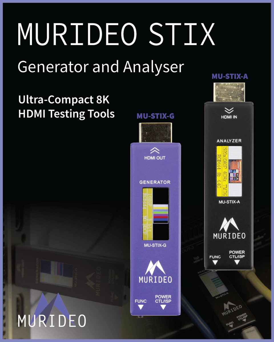 KordzAustralia's tweet photo. Murideo's STIX ecosystem is a compact and scalable 48Gbps HDMI Generator & Analyser duo, designed to simplify pre-deployment validation, system commissioning and troubleshooting.
๐Click the link> https://t.co/XpM9pUsVYk
#KordzAustralia #Murideo #48Gbps #HDMI #TestTools https://t.co/Mzlc5UkLGe