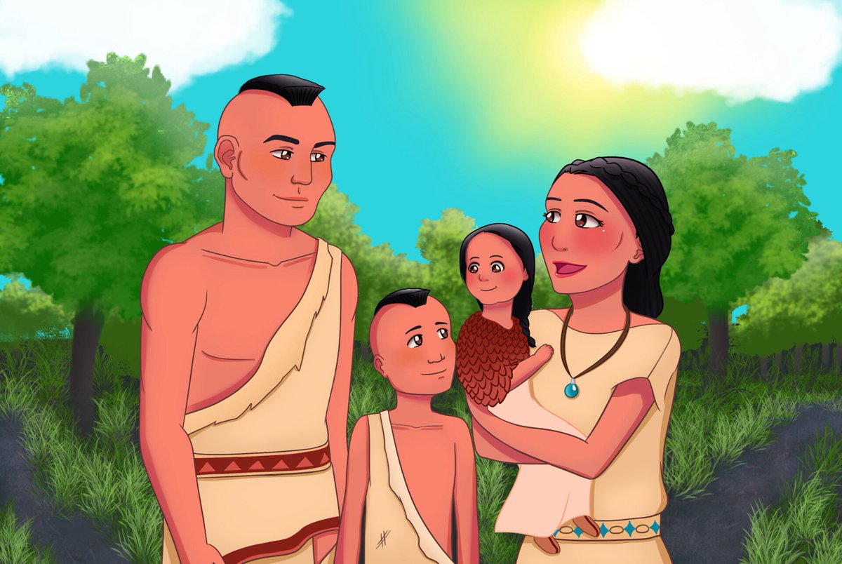 coppereddrawing's tweet image. This is suppose to be a Kanienʼkehá:ka family I drew I think around 2017-2018, I was learning how to use Medibang and I got better at drawing backgrounds

#mohawk #firstnations #nativeamericanfamily