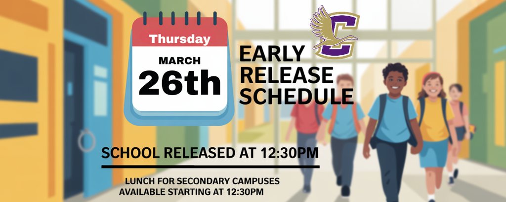 CraneElementary's tweet photo. Early Release Schedule - Thursday, March 26th https://t.co/goQSCQogkM