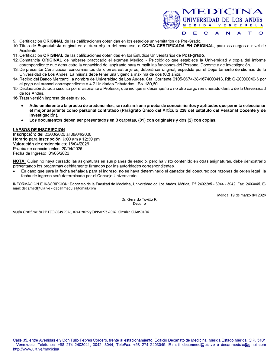 Concurso de Credenciales Fac. de Medicina web.ula.ve/secretaria/wp-…