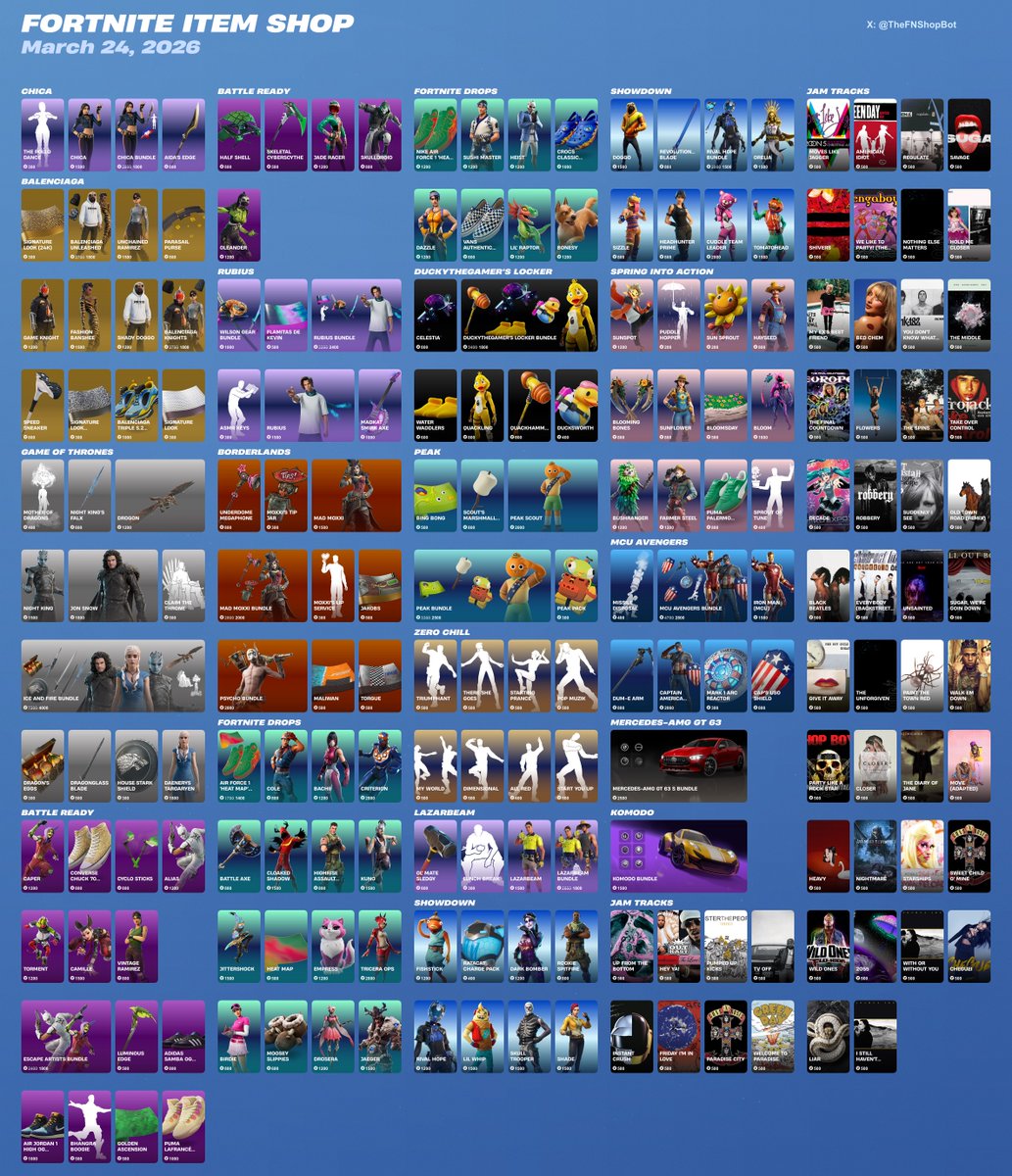 TheFNShopBot's tweet image. March 24, 2026 Fortnite Item Shop is live. #fortnite #fortnitebr