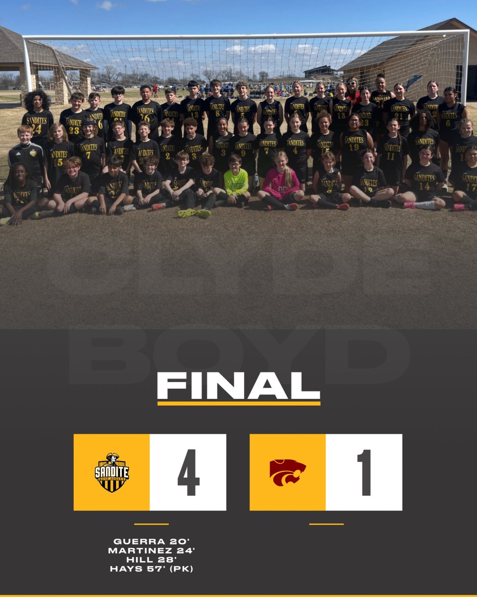 SanditeFC's tweet photo. congrats to our Clyde Boyd Sandites for taking down the Allen Bowden Wildcats 4-1 https://t.co/JasJlbqQRz