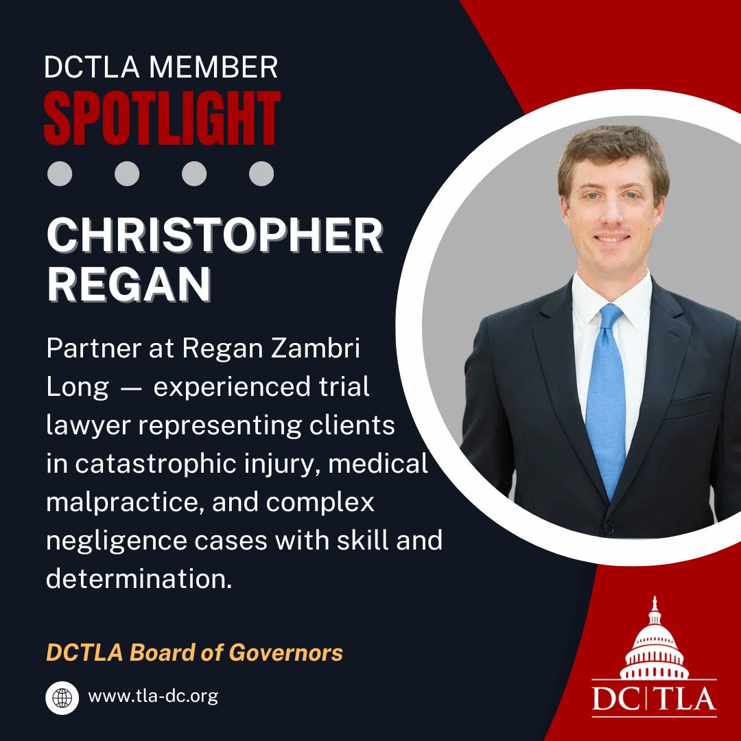 TLADC's tweet photo. #membermonday
Partner at @LawRhl, Chris Regan represents clients in catastrophic injury, medical malpractice &amp; complex negligence cases.
🎓 @DukeU | @vanderbiltlaw
Member DCTLA - AAJ - VTLA - MAJ
#TrialLawyers #JusticeMatters https://t.co/bR2FHDly1s