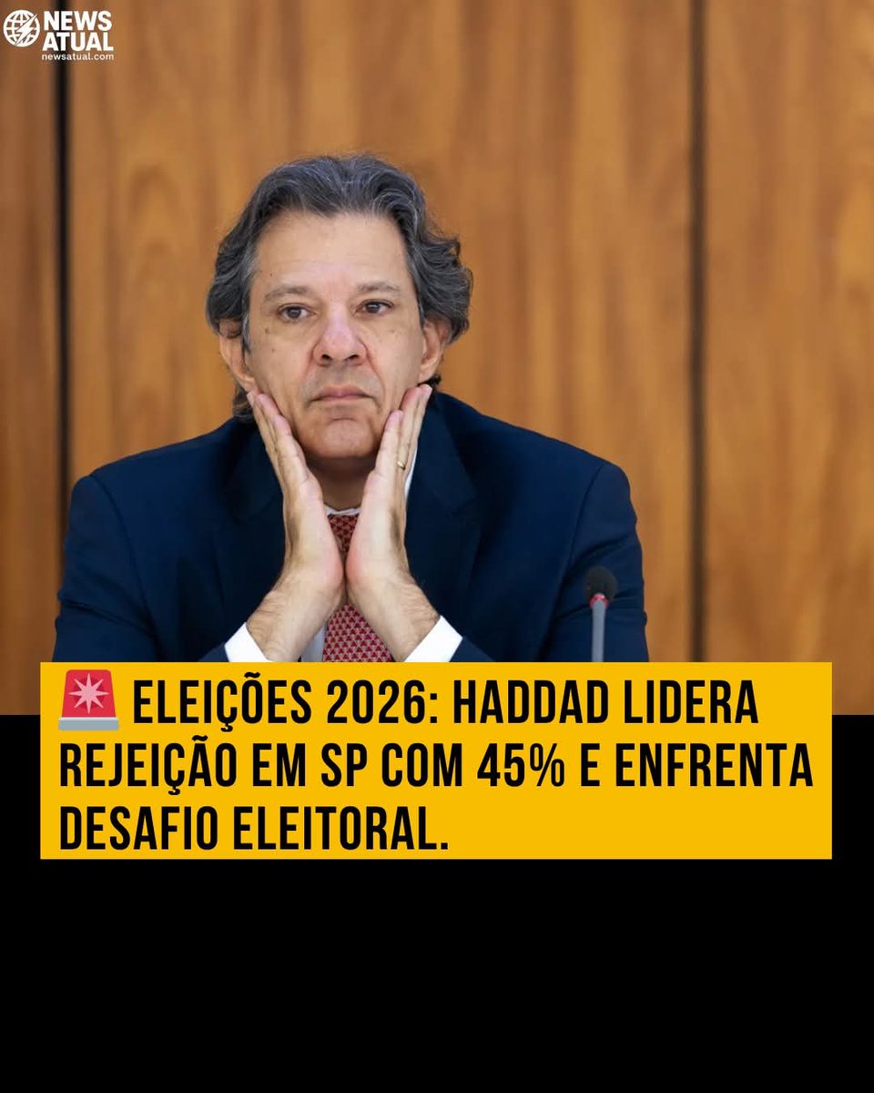 ZaniniLi's tweet image. 💥 Haddad tem 45% de rejeição em São Paulo e cenário preocupa aliados para 2026.

A rejeição é no mínimo 80%. 
#ForaHaddad 
#ForaPT