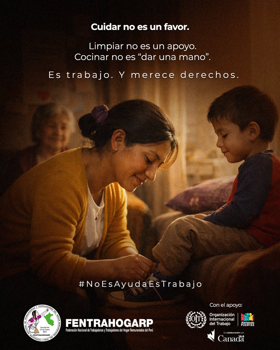 fentrahogarp's tweet photo. 🏠𝗡𝗼 𝗲𝘀 𝗮𝘆𝘂𝗱𝗮, 𝗲𝘀 𝘁𝗿𝗮𝗯𝗮𝗷𝗼 𝗲𝘀𝗲𝗻𝗰𝗶𝗮𝗹. Lo que muchas veces se llama “ayuda”, en realidad es trabajo. 
Lanzamos la campaña #NoEsAyudaEsTrabajo, en el marco del proyecto #AbriendoPuertas de la #OIT, para reconocer el valor del trabajo en el hogar. @MTPE_Peru https://t.co/crHKoBVI6V
