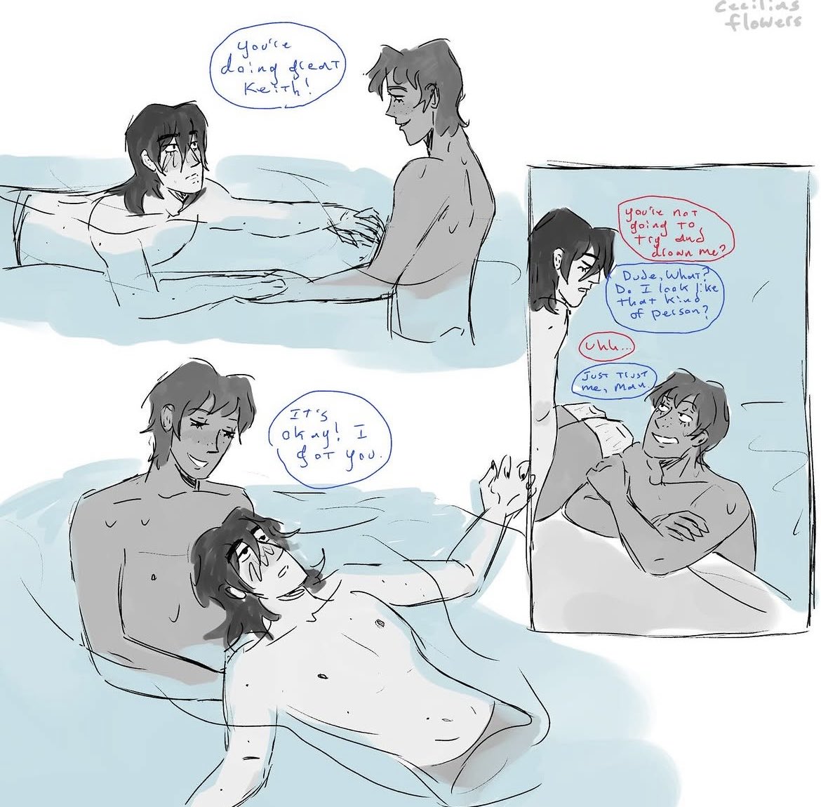 ceciliasflowers's tweet photo. Reminding ya’ll of my keith can’t swim au 
#klance #vld #voltron https://t.co/05B95YvueE