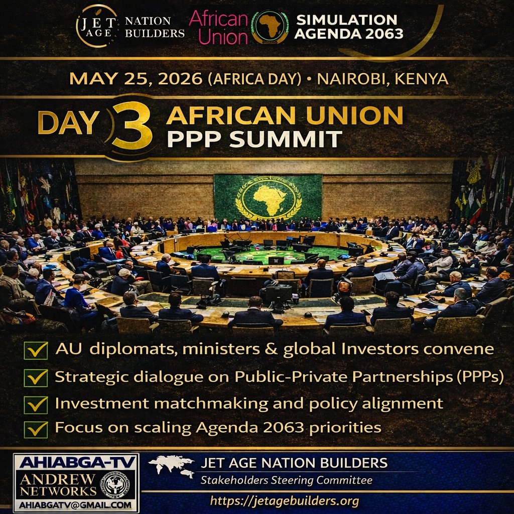 AWilliamsJr's tweet photo. Africa’s future is being structured at the highest level.

📍 Nairobi 🇰🇪 | May 25, 2026
 Day 3 — African Union PPP Summit
💼 Sponsors gain:
✔ Policy access
✔ Investment pipelines
✔ Strategic partnerships
📩 info@jetagebuilders.org

This is where opportunity becomes agreement. https://t.co/LxuLkAD2y8