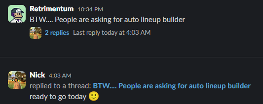 What i can say regarding this and <a href="/upshot_cards/">Upshot</a> 

<a href="/yeckin_/">.</a> has been working on "Auto Lineup Builder" 

We know lots of our users are utilizing AI tools to help them with decision making (Helps with leg work and research) 

Next we wanna ensure our Cards is more easily readable by