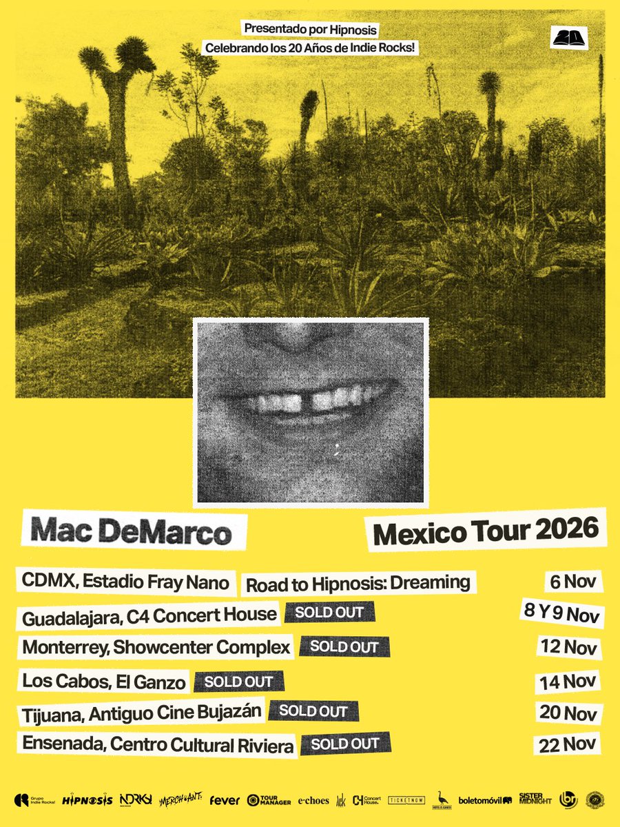 HipnosisMX's tweet photo. Gracias por el amor: ¡Casi todas las fechas de Mac DeMarco en México ya son SOLD OUT! 🚫🎟️ La única oportunidad que queda para vivir este show histórico es en el Estadio Fray Nano el 6 de noviembre en el Road to Hipnosis: Dreaming. https://t.co/Yx7gXtUi3d