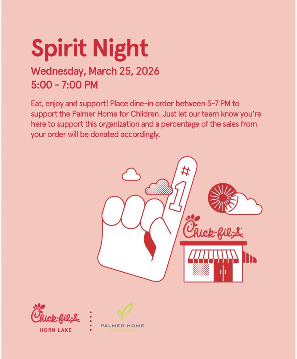 Come join us THIS Wednesday, March 25 from 5-7! A percentage of your dine-in meal benefits the Palmer Home for Children! 🩷