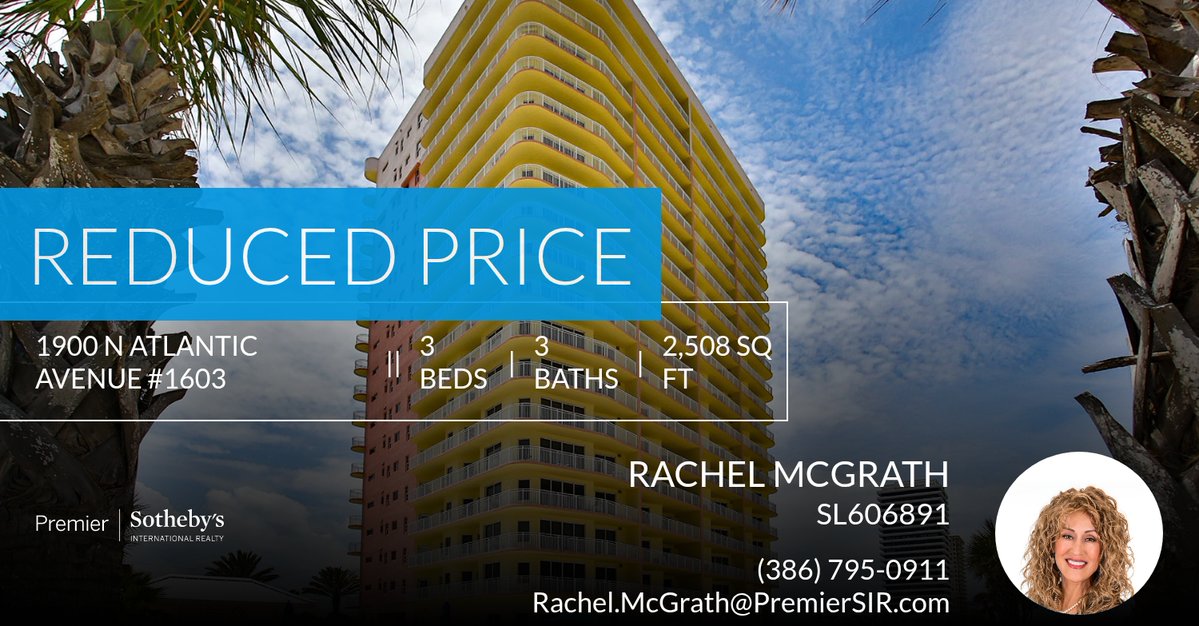 📍 Reduced Price 📍 This recently reduced home at 1900 N Atlantic Avenue #1603 in Daytona Beach won't last long, so, don't wait to set up a showing! Reach out here or at (386) 795-0911 for more information!

Rachel McGrath
Sales As... homeforsale.at/1900_N_ATLANTI…
