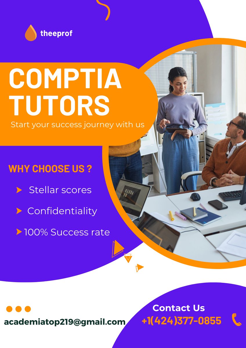 _theeprof's tweet photo. Advance your IT career with personalized CompTIA tutoring!
Get structured lessons, practice questions, and real-world insights that make passing easy.
💬 Message us now: +1 (424) 377-0855
#CompTIAExperts #ITCertifications #StudyOnline #CareerBoost #TechTutors #ExamSuccess https://t.co/SuwEsjBBEw