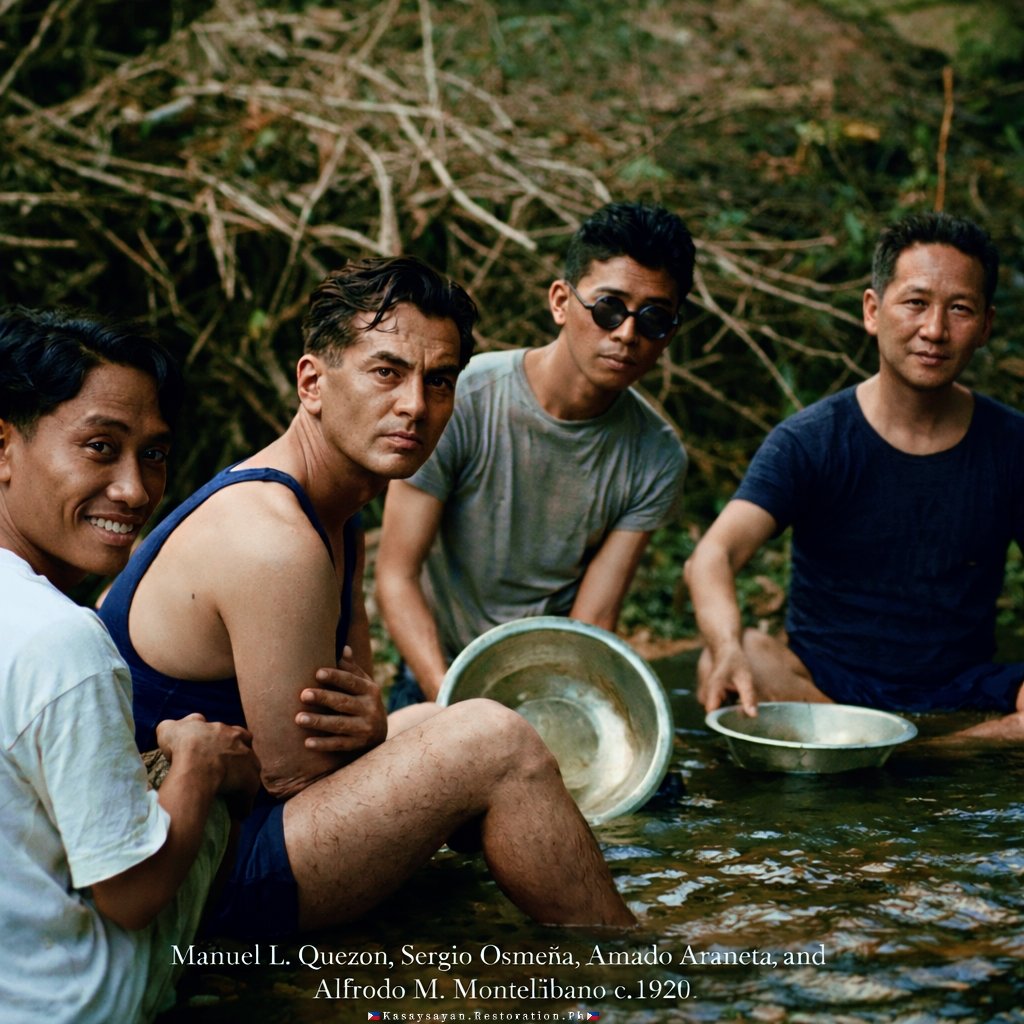 KRestorationPh's tweet photo. 🇵🇭 FUTURE LEADERS, Tayabas (c. 1920s)

A rare candid moment of Manuel L. Quezon, Sergio Osmeña, Amado Araneta, and Alfredo Montelibano enjoying a quiet time in Lucena.

A glimpse of leaders beyond politics.

AI-enhanced, museum-grade 

#PhilippineHistory #Quezon #Osmena https://t.co/UyXvCH4hm9