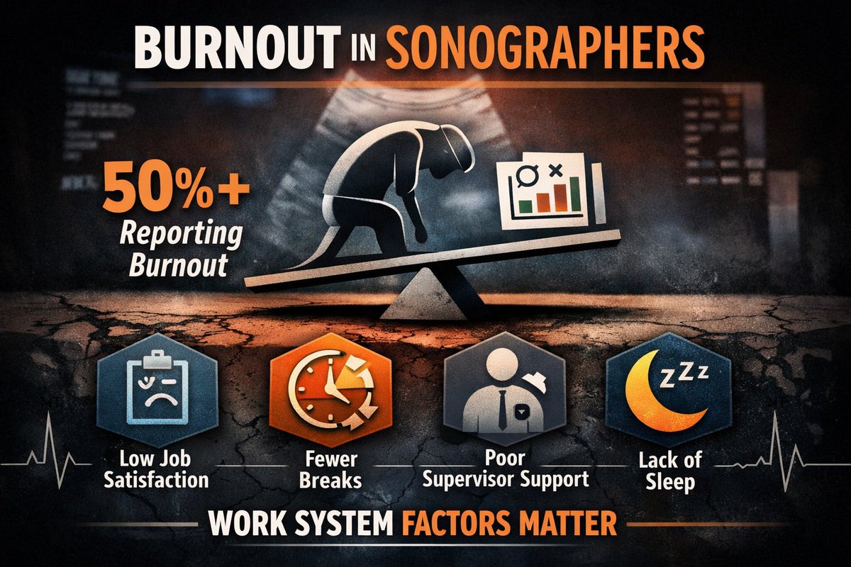 MSOPLab's tweet photo. Over 50% of #sonographers report moderate–severe burnout. Rather than patient care, it's driven by work systems: ↓ job satisfaction, ↓ supervisor support, ↓ breaks

Burnout isn’t just personal, it’s structural!

Read more here: https://t.co/RxiuTVtqpu https://t.co/HJ0l86KULN