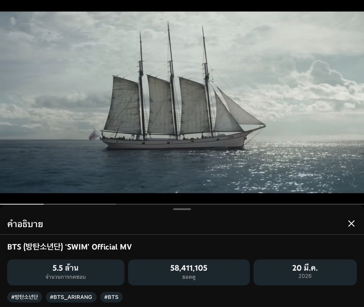 เช้านี้ 58M+ วิวแล้วจ้ะ ก่อนปิดจบยอดวันที่ 4 ของยอดวิวขอคนละรอบสองรอบสามรอบพาน้องไป 60M ให้ได้กันจ้ะ โกๆๆ

BTS (방탄소년단) ‘SWIM’ Official MV
youtu.be/b4iVv91Z6lY?si…

#มาสเตอร์เชฟอาร์มี่