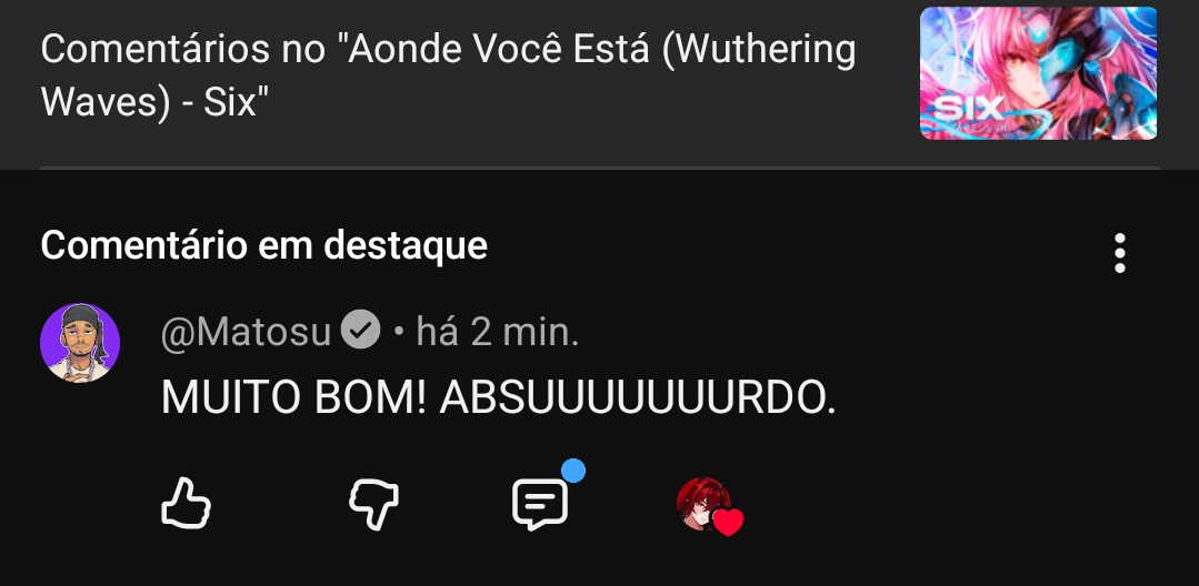 CARA O MATOSU VIU MEU SOM NA LIVE DELE MN

Infelizmente n consegui gravar a reação dele mas foi daora ver um cara que admiro desde criança reagindo a um som meu e elogiando a música, sentimento de realização total mn 🙏