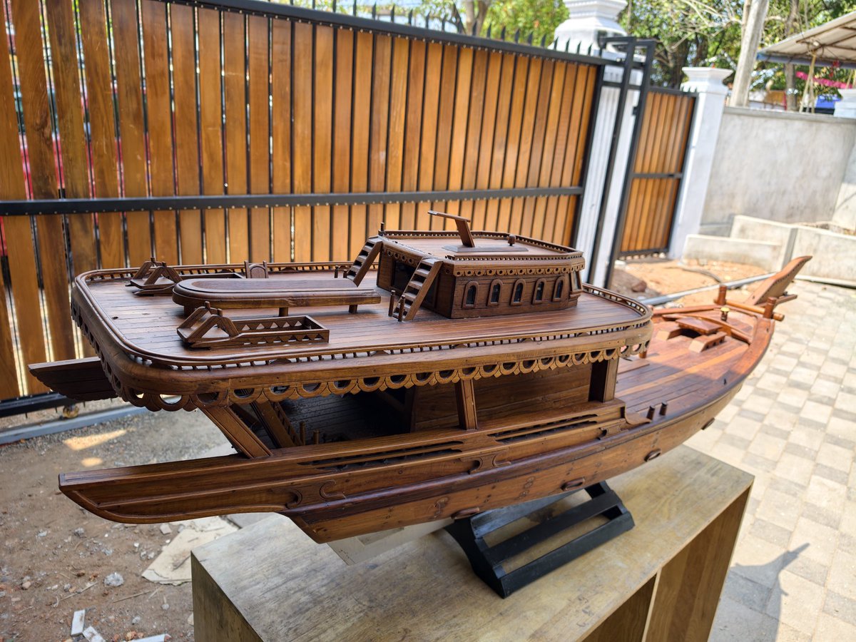 journalistaswin's tweet photo. This is a miniature of a $15M dollar luxury yacht that is made in #beypore Kerala ,  with 90% of its structure including its hull made of teak wood. Called as uru in malayalam or Dhow, today only two companies remain. A 2000 yr old maritime tradition is slowly fading away.  No documented work exist of its engineering. Noone has reverse engineered it. It stays in the mind of few mastercraftsmen.  Can it be saved?  Will politicians do something to find a market? coming soon on @ndtv

@MinOfCultureGoI  @shipmin_india
