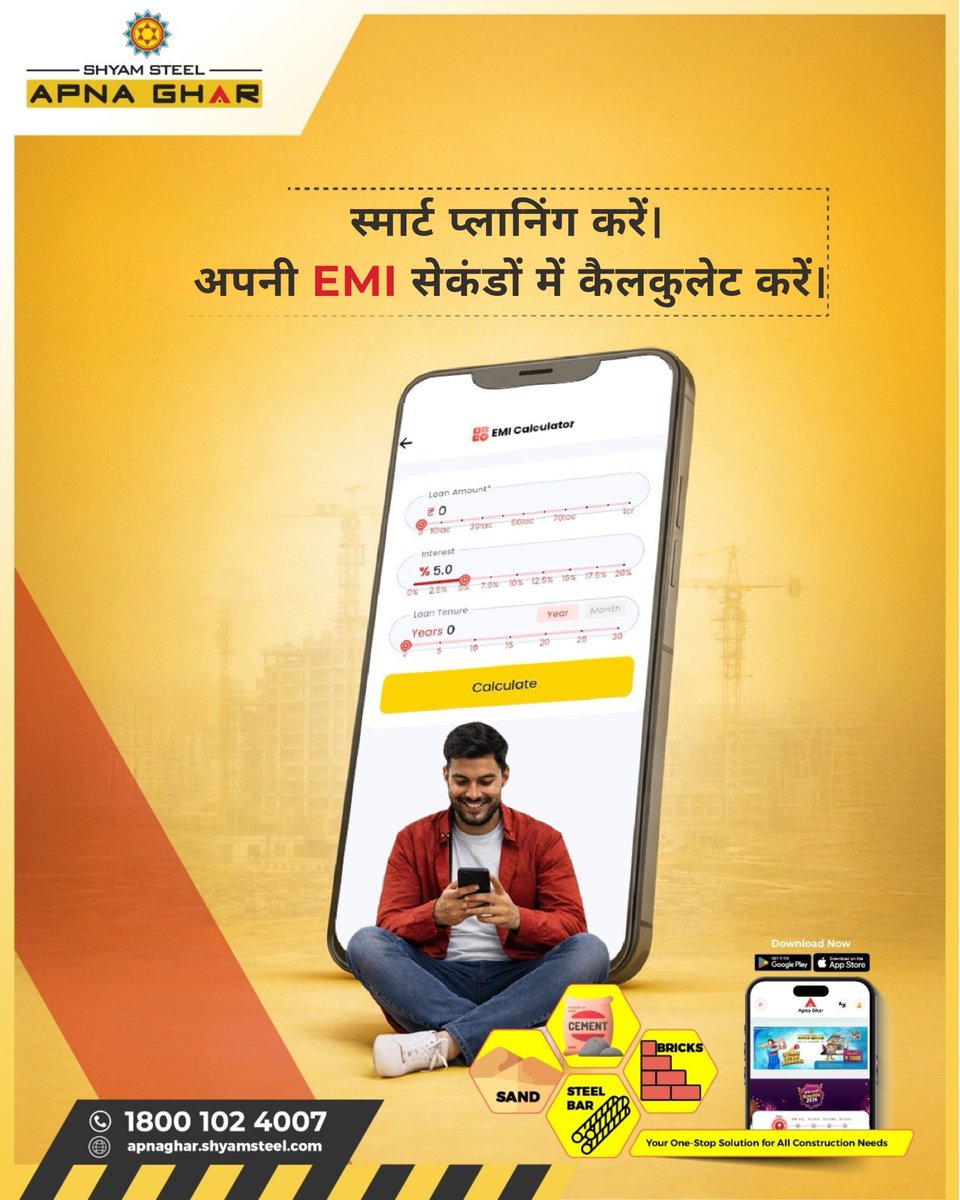 SSApnaGhar's tweet image. With the Apna Ghar EMI Calculator, you can estimate your costs in seconds and plan smarter—without the stress

Download the app today : shorturl.at/Sfq4V
Email- support.apnaghar@shyamfuture.com
Phone - 1800 102 4007

#ApnaGhar #SmartPlanning #EMICalculator #DreamHome